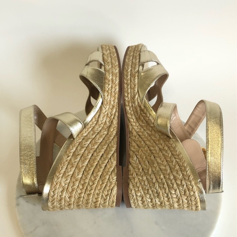 Stuart Weitzman Zuzu Metallic Gold Espadrille Platform Wedge Sandals Size 8 - Picture 8 of 16